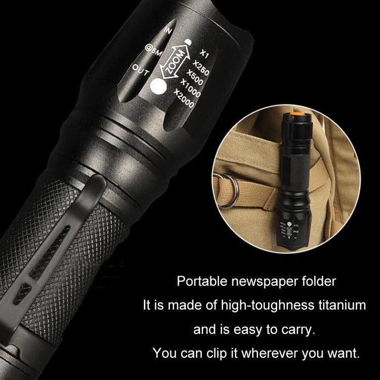 Lampe torche mini T02 avec clip stylo T6 zoom télescopique LED étanche longue portée éblouissante, T02 clip stylo