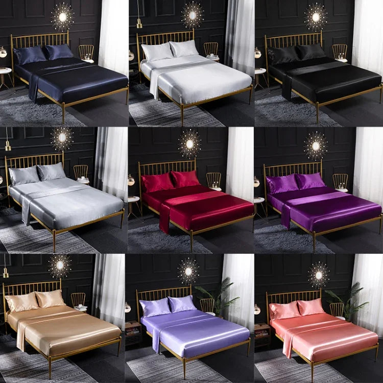 Ensemble de draps housse, drap plat et taies d'oreiller en soie glacée imitation soie pour la maison, US-Full/UK-D : 138x190x35cm, US-Queen/UK-K : 153x203x35cm, US-King : 198x203x35cm, UK-SK : 180x200x35cm, US-King : 198x203x35cm