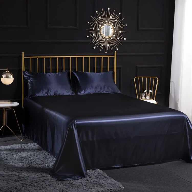 Ensemble de draps housse, drap plat et taies d'oreiller en soie glacée imitation soie pour la maison, US-Full/UK-D : 138x190x35cm, US-Queen/UK-K : 153x203x35cm, US-King : 198x203x35cm, UK-SK : 180x200x35cm, US-King : 198x203x35cm