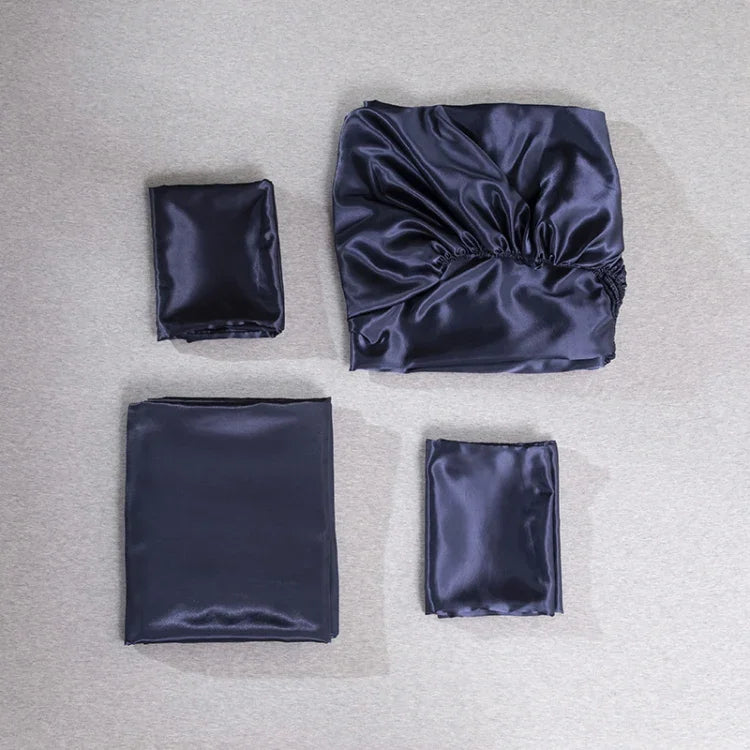 Ensemble de draps housse, drap plat et taies d'oreiller en soie glacée imitation soie pour la maison, US-Full/UK-D : 138x190x35cm, US-Queen/UK-K : 153x203x35cm, US-King : 198x203x35cm, UK-SK : 180x200x35cm, US-King : 198x203x35cm