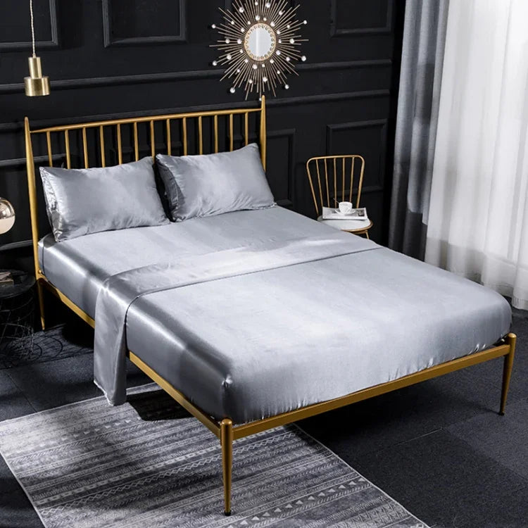 Ensemble de draps housse, drap plat et taies d'oreiller en soie glacée imitation soie pour la maison, US-Full/UK-D : 138x190x35cm, US-Queen/UK-K : 153x203x35cm, US-King : 198x203x35cm, UK-SK : 180x200x35cm, US-King : 198x203x35cm