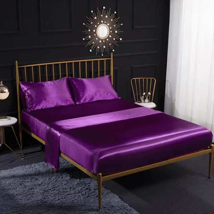 Ensemble de draps housse, drap plat et taies d'oreiller en soie glacée imitation soie pour la maison, US-Full/UK-D : 138x190x35cm, US-Queen/UK-K : 153x203x35cm, US-King : 198x203x35cm, UK-SK : 180x200x35cm, US-King : 198x203x35cm