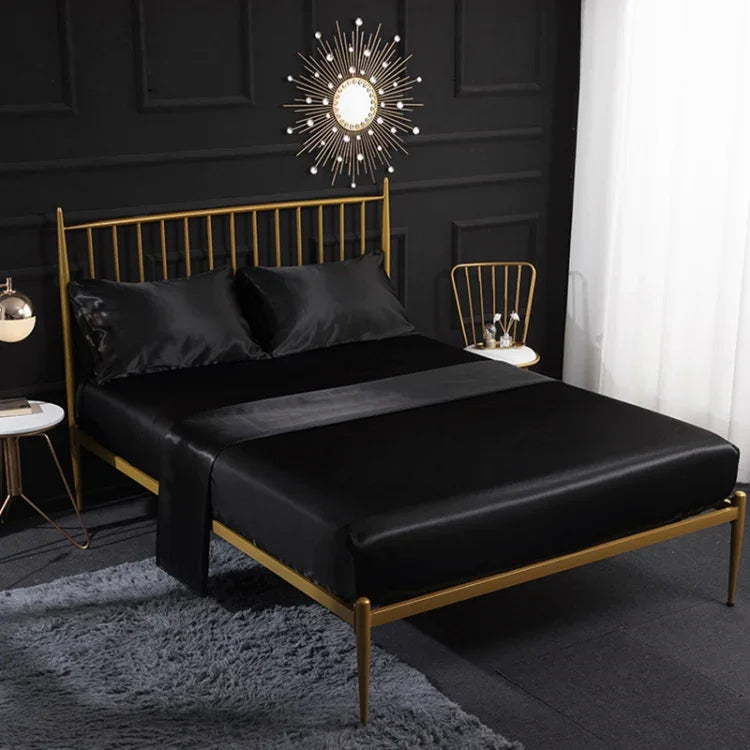 Ensemble de draps housse, drap plat et taies d'oreiller en soie glacée imitation soie pour la maison, US-Full/UK-D : 138x190x35cm, US-Queen/UK-K : 153x203x35cm, US-King : 198x203x35cm, UK-SK : 180x200x35cm, US-King : 198x203x35cm
