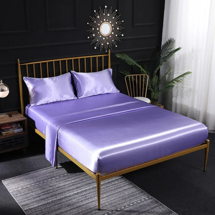 Ensemble de draps housse, drap plat et taies d'oreiller en soie glacée imitation soie pour la maison, US-Full/UK-D : 138x190x35cm, US-Queen/UK-K : 153x203x35cm, US-King : 198x203x35cm, UK-SK : 180x200x35cm, US-King : 198x203x35cm