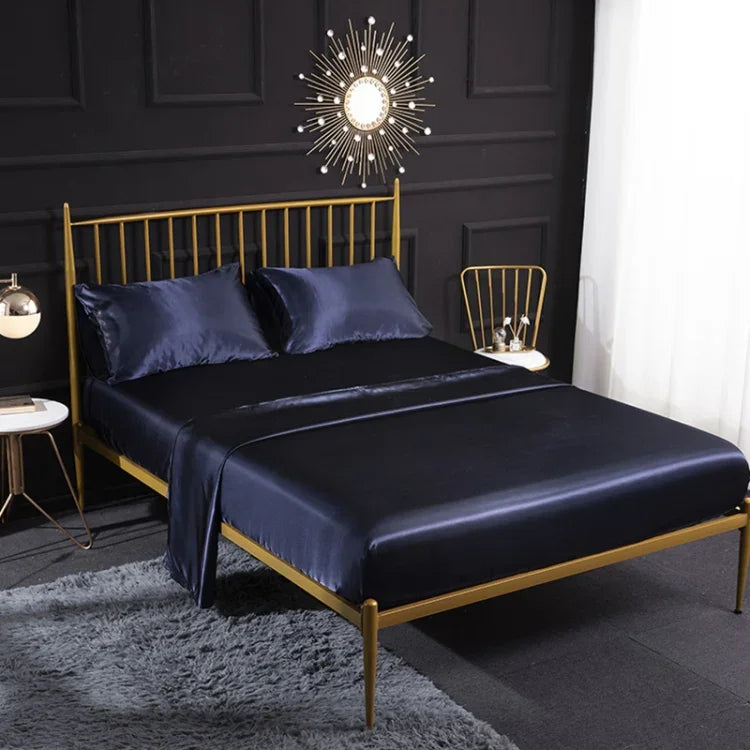 Ensemble de draps housse, drap plat et taies d'oreiller en soie glacée imitation soie pour la maison, US-Full/UK-D : 138x190x35cm, US-Queen/UK-K : 153x203x35cm, US-King : 198x203x35cm, UK-SK : 180x200x35cm, US-King : 198x203x35cm