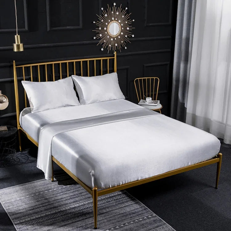 Ensemble de draps housse, drap plat et taies d'oreiller en soie glacée imitation soie pour la maison, US-Full/UK-D : 138x190x35cm, US-Queen/UK-K : 153x203x35cm, US-King : 198x203x35cm, UK-SK : 180x200x35cm, US-King : 198x203x35cm