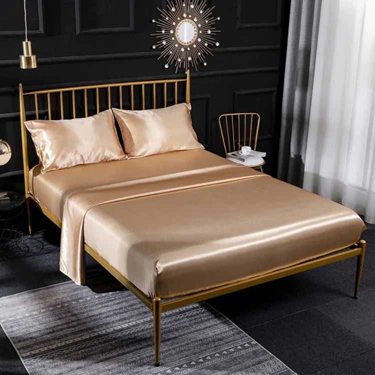 Ensemble de draps housse, drap plat et taies d'oreiller en soie glacée imitation soie pour la maison, US-Full/UK-D : 138x190x35cm, US-Queen/UK-K : 153x203x35cm, US-King : 198x203x35cm, UK-SK : 180x200x35cm, US-King : 198x203x35cm