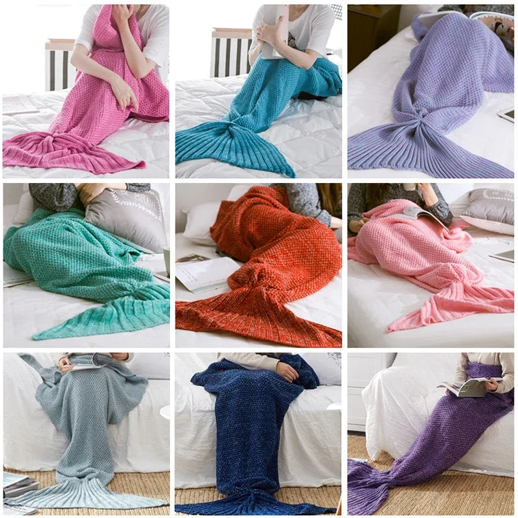 Couverture queue de sirène pour adulte, couvertures tricotées super douces pour dormir, 90 X50cm, 140 X70cm