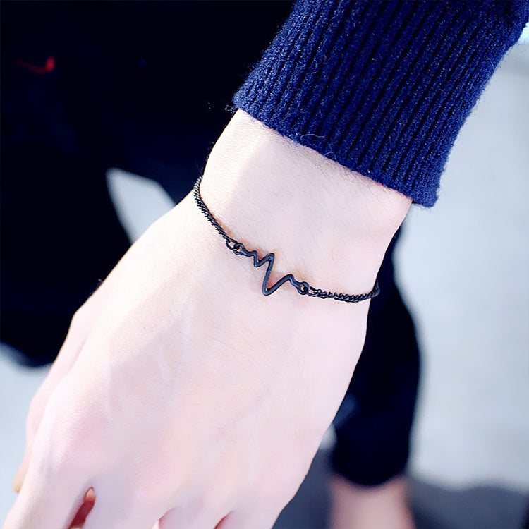 10 bracelets simples personnalisés en forme de foudre et d'électrocardiogramme, bracelet de couple en forme de cœur, noir, or, argent