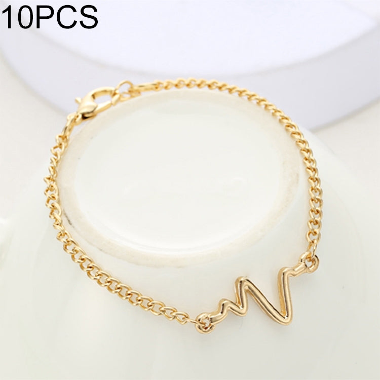 10 bracelets simples personnalisés en forme de foudre et d'électrocardiogramme, bracelet de couple en forme de cœur, noir, or, argent