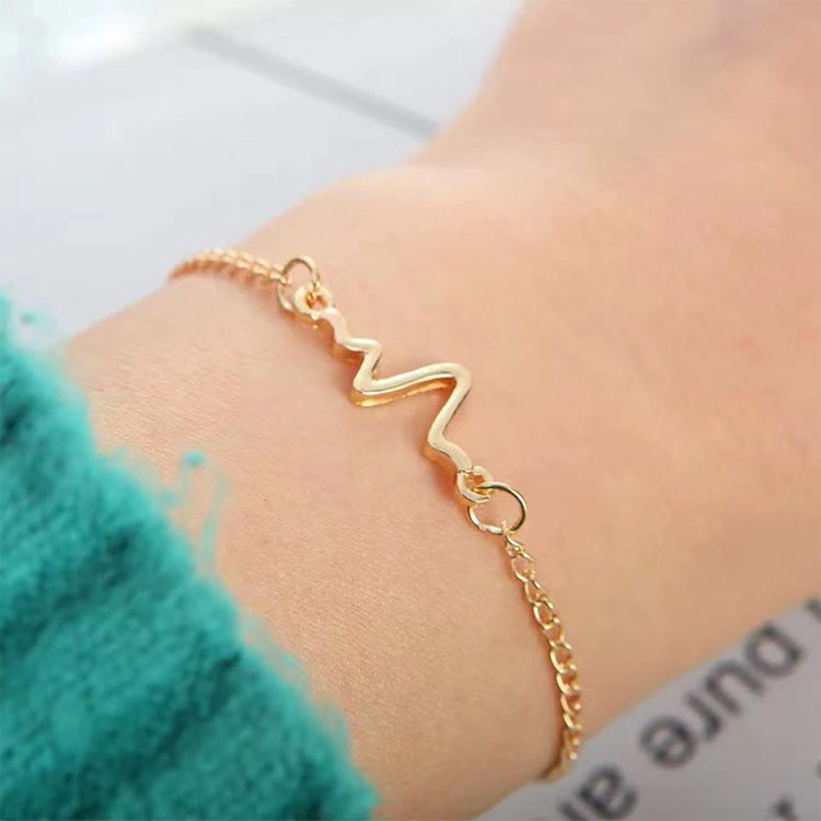 10 bracelets simples personnalisés en forme de foudre et d'électrocardiogramme, bracelet de couple en forme de cœur, noir, or, argent
