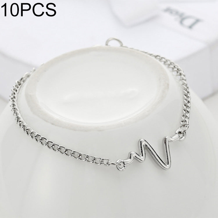 10 bracelets simples personnalisés en forme de foudre et d'électrocardiogramme, bracelet de couple en forme de cœur, noir, or, argent