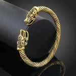Bracelet Manchette Homme Tête de Loup Viking Bijoux Accessoires de Mode