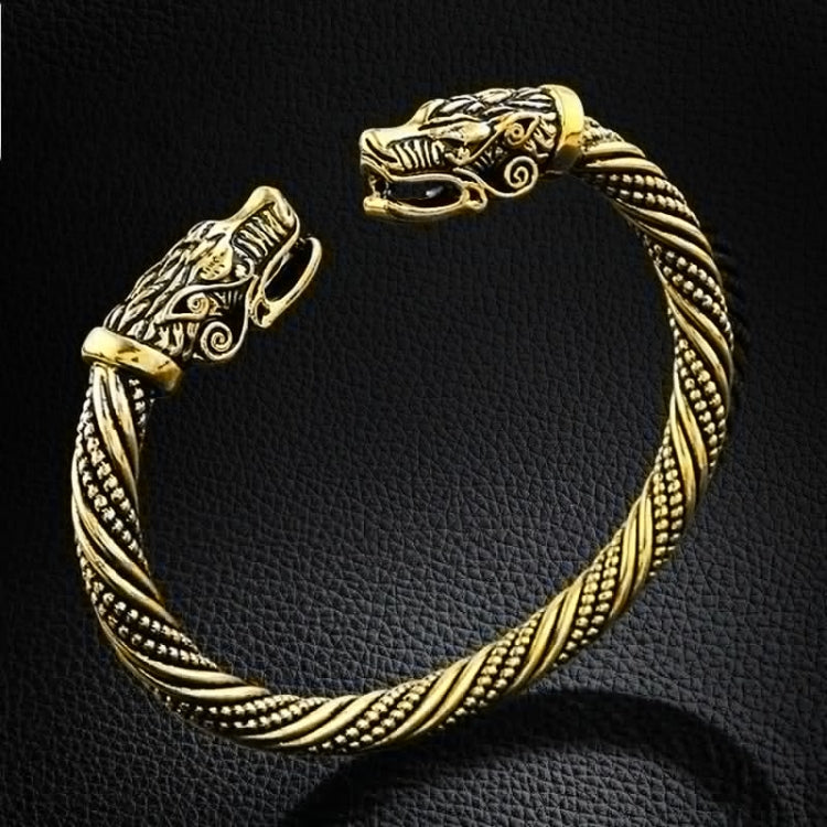 Bracelet Manchette Homme Tête de Loup Viking Bijoux Accessoires de Mode