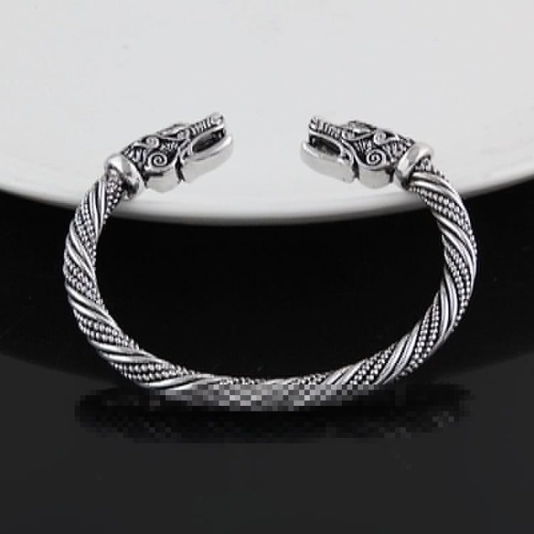 Bracelet Manchette Homme Tête de Loup Viking Bijoux Accessoires de Mode