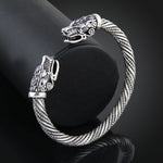 Bracelet Manchette Homme Tête de Loup Viking Bijoux Accessoires de Mode