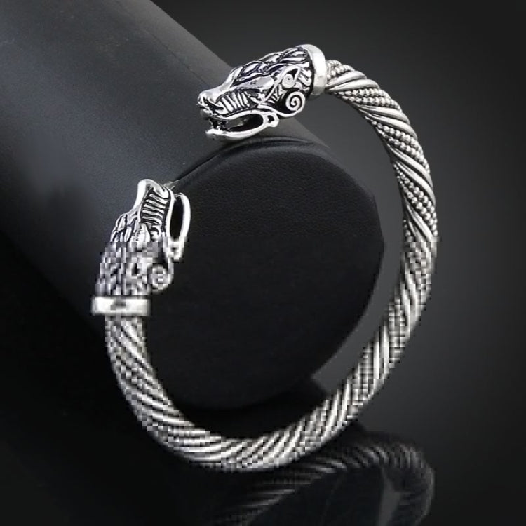 Bracelet Manchette Homme Tête de Loup Viking Bijoux Accessoires de Mode