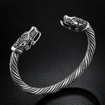 Bracelet Manchette Homme Tête de Loup Viking Bijoux Accessoires de Mode