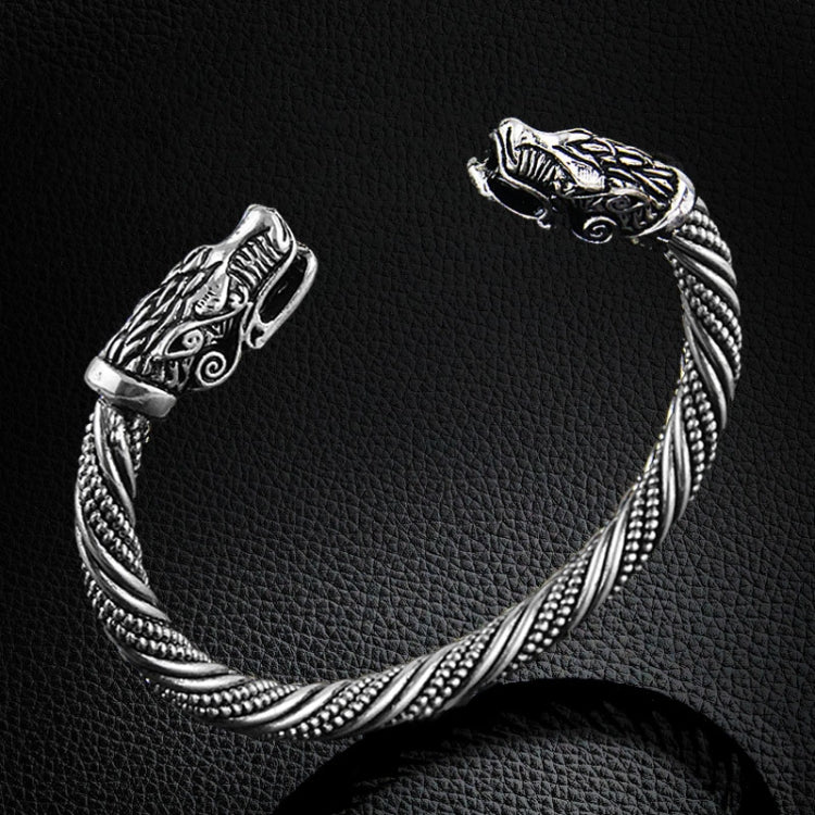 Bracelet Manchette Homme Tête de Loup Viking Bijoux Accessoires de Mode