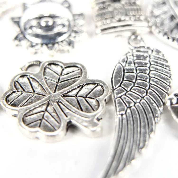 100 BRELOQUES BRACELETS EUROPÉENS COULEUR ARGENT ANTIQUE, BIJOUX TENDANCE À FAIRE SOI-MÊME, CHARMES FAITS À LA MAIN
