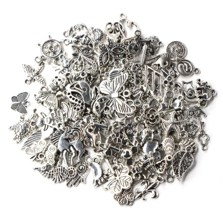 100 BRELOQUES BRACELETS EUROPÉENS COULEUR ARGENT ANTIQUE, BIJOUX TENDANCE À FAIRE SOI-MÊME, CHARMES FAITS À LA MAIN