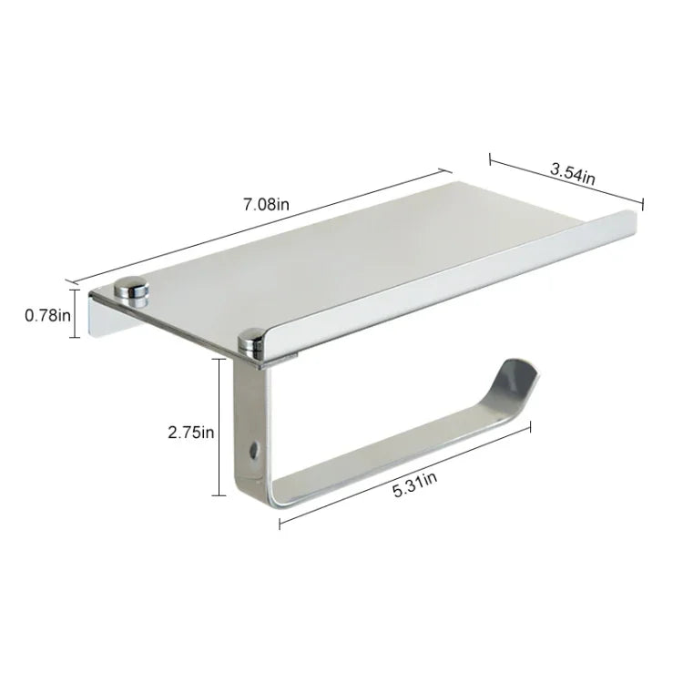 Porte-papier toilette en acier inoxydable brillant avec étagère de rangement pour téléphone portable, porte-papier toilette brillant