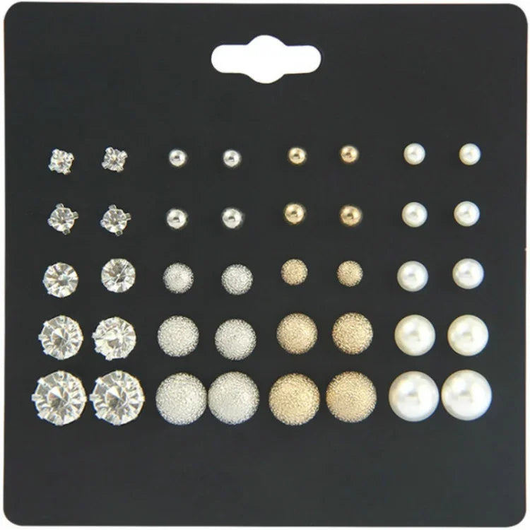 20 paires/paquet de boucles d'oreilles en zircon à six griffes, bijoux pour femmes avec perles et diamants