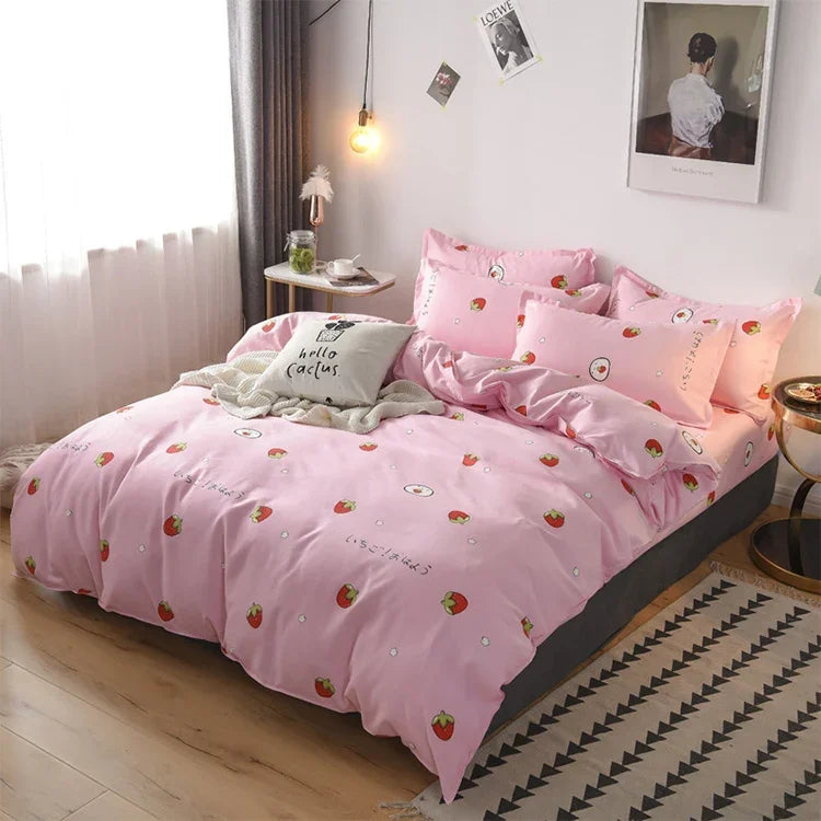 Parure de lit simple en coton avec housse de couette, drap et taie d'oreiller, 150x200cm