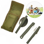 Set de Vaisselle Mini Portable Outils Extérieurs Set de Couverts Pliants avec Cuillère Fourche Couteaux pour Camping Pique-nique Acier Inoxydable