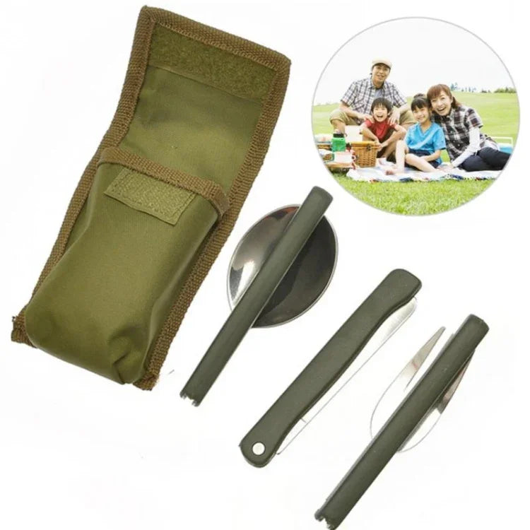 Set de Vaisselle Mini Portable Outils Extérieurs Set de Couverts Pliants avec Cuillère Fourche Couteaux pour Camping Pique-nique Acier Inoxydable