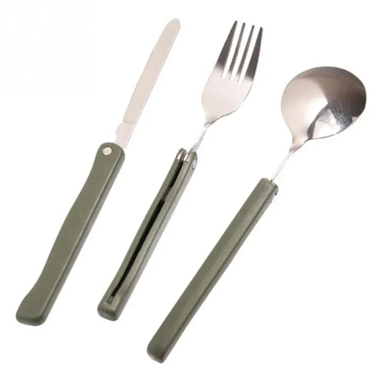 Set de Vaisselle Mini Portable Outils Extérieurs Set de Couverts Pliants avec Cuillère Fourche Couteaux pour Camping Pique-nique Acier Inoxydable