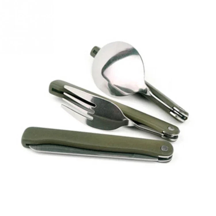 Set de Vaisselle Mini Portable Outils Extérieurs Set de Couverts Pliants avec Cuillère Fourche Couteaux pour Camping Pique-nique Acier Inoxydable