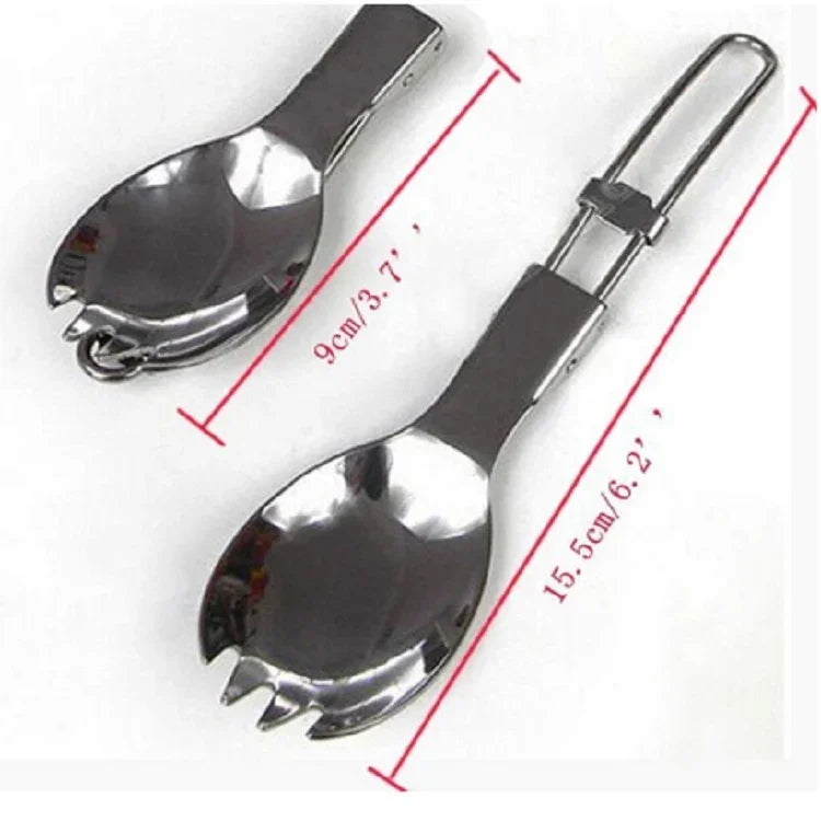 2 pièces Couverts de camping en plein air fourchette cuillère en acier inoxydable pour pique-nique pliable Spork