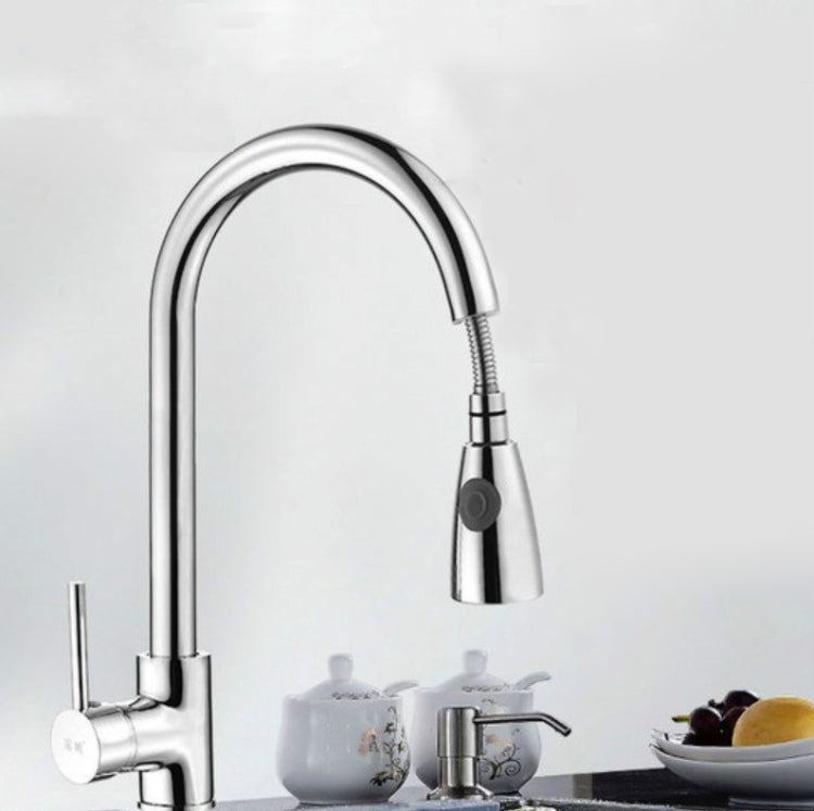 Robinet de cuisine extractible chaud et froid domestique en acier inoxydable 304 rétractable rotatif, Cuivre électrolytique, Noir acier inoxydable, Placage 304, Placage cuivre + Arrêt d'eau