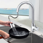 Robinet de cuisine extractible chaud et froid domestique en acier inoxydable 304 rétractable rotatif, Cuivre électrolytique, Noir acier inoxydable, Placage 304, Placage cuivre + Arrêt d'eau