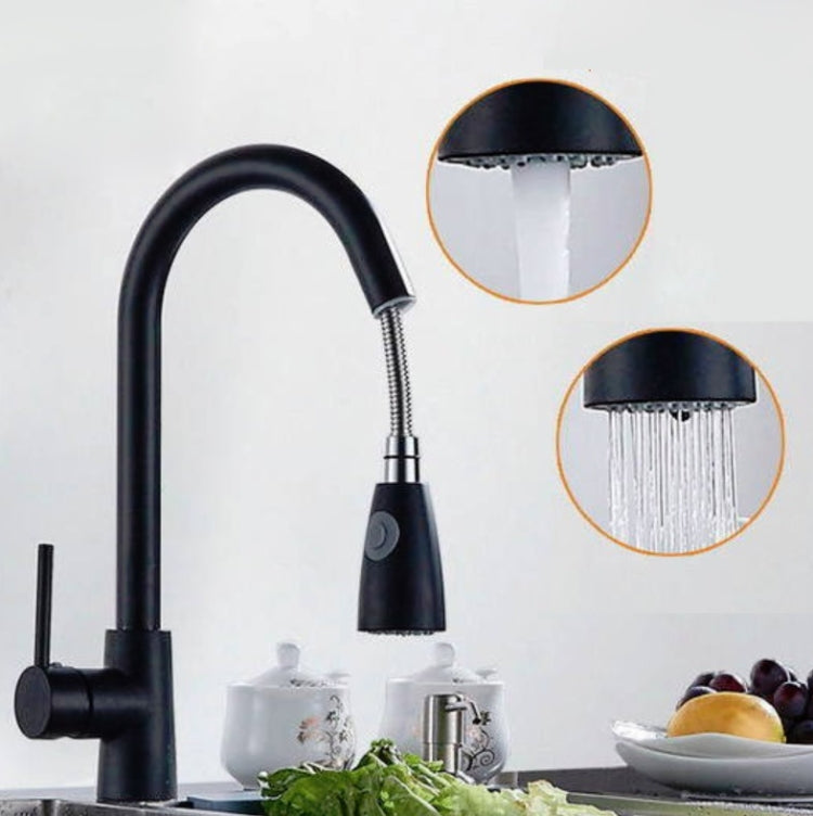Robinet de cuisine extractible chaud et froid domestique en acier inoxydable 304 rétractable rotatif, Cuivre électrolytique, Noir acier inoxydable, Placage 304, Placage cuivre + Arrêt d'eau