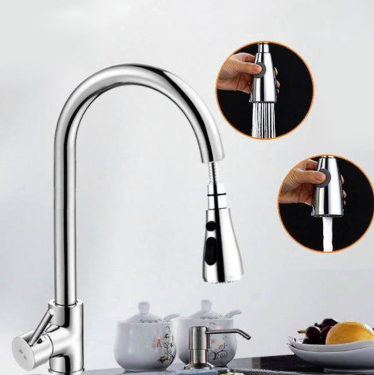 Robinet de cuisine extractible chaud et froid domestique en acier inoxydable 304 rétractable rotatif, Cuivre électrolytique, Noir acier inoxydable, Placage 304, Placage cuivre + Arrêt d'eau