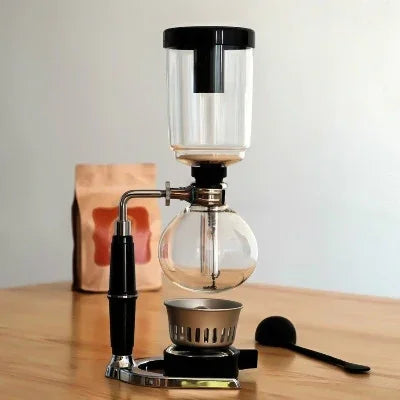 Cafetière siphon classique avec poignée noire, pot en verre pour 5 personnes, taille : 37,5 x 11,3 cm, cafetière avec poignée