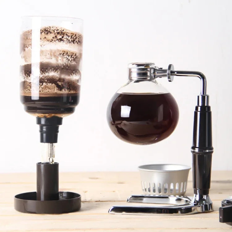 Cafetière siphon classique avec poignée noire, pot en verre pour 5 personnes, taille : 37,5 x 11,3 cm, cafetière avec poignée