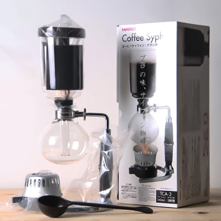 Cafetière siphon classique avec poignée noire, pot en verre pour 5 personnes, taille : 37,5 x 11,3 cm, cafetière avec poignée
