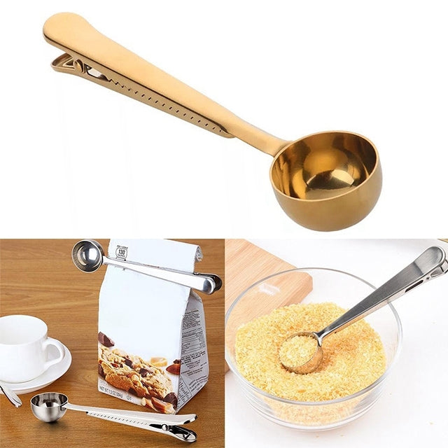 Cuillère à Café Multifonction avec Clip en Acier Inoxydable, Cuillère Doseuse à Café et Thé, Cuillère à Café (Argent), Cuillère à Café (Or), Cuillère à Café (Noir), Cuillère à Café (Or Rose)
