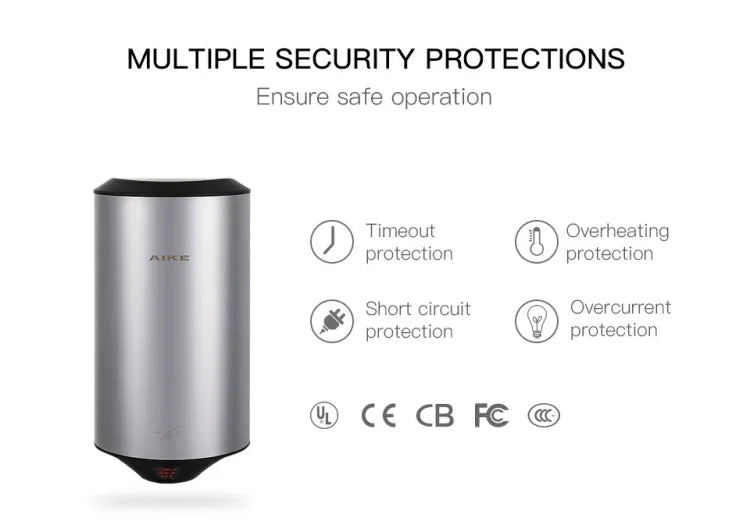 Sèche-mains Automatique à Capteur Jet d'Air Haute Vitesse en Acier Inoxydable 304 pour Maison Hôtel Aéroport