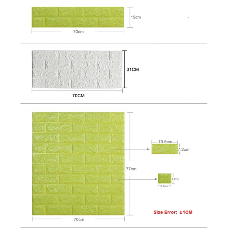 2 PCS Papier Peint Auto-adhésif Imperméable Fond TV Briques Stickers Muraux 3D Papier Peint Salon Fresque Stickers Décoratifs Chambre, 70cm x 77cm