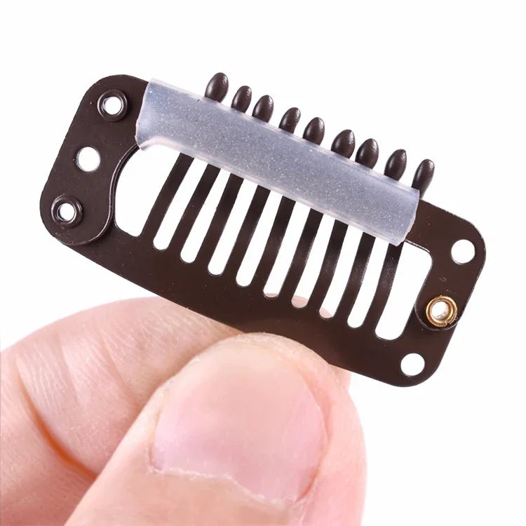 20 pinces à cheveux de 32 mm à 9 dents pour extensions, en métal avec dos en silicone