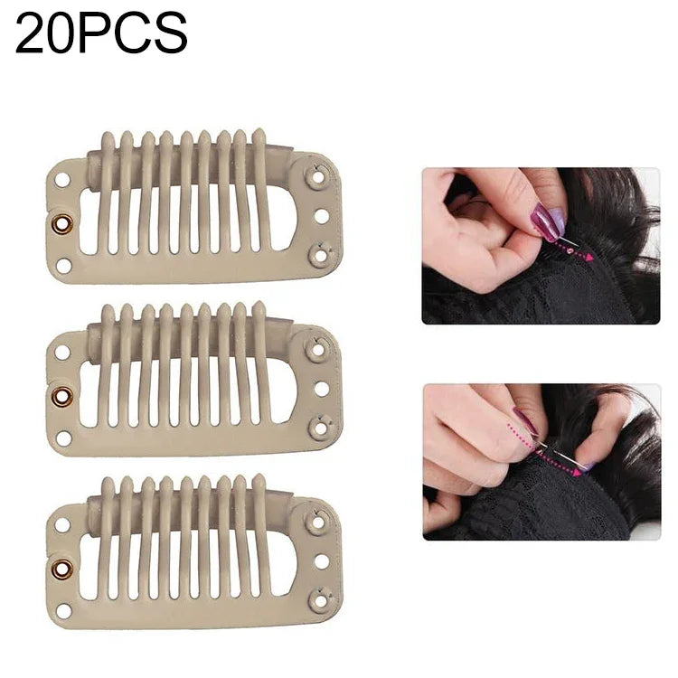 20 pinces à cheveux de 32 mm à 9 dents pour extensions, en métal avec dos en silicone