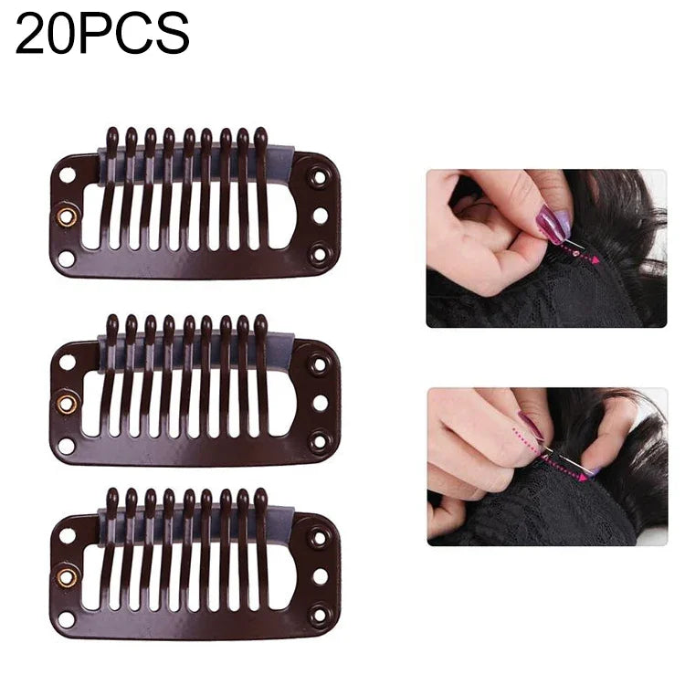 20 pinces à cheveux de 32 mm à 9 dents pour extensions, en métal avec dos en silicone