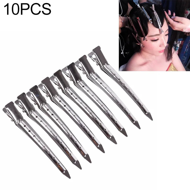 10 pinces à cheveux en acier inoxydable, pinces à cheveux canard, pinces à cheveux en métal, grandes pinces en fer à trou unique