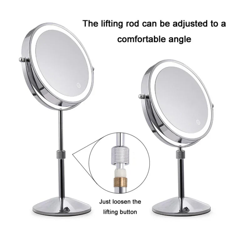Miroir de maquillage lumineux LED rond double face de bureau, miroir grossissant relevable, Plan + Grossissement 3x (7 pouces rechargeable), Plan + Grossissement 5x (7 pouces rechargeable), Plan + Grossissement 7x (7 pouces rechargeable)