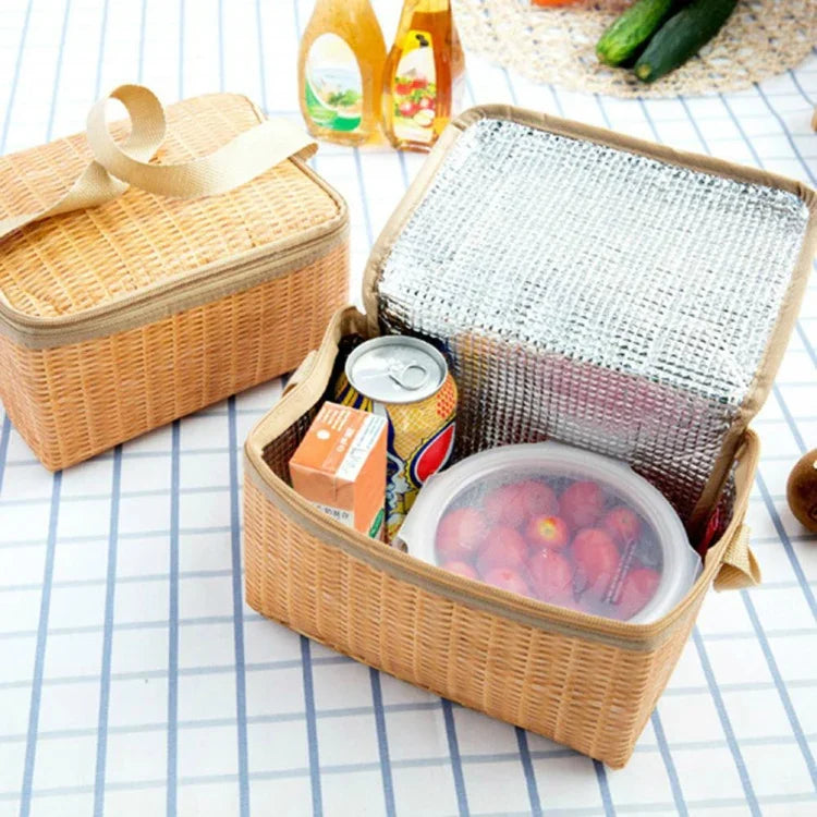 Sac de Pique-nique de Camping Extérieur Panier en Osier Boîte Isotherme de Rangement pour Déjeuner