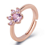 Bague Ajustable Patte de Chat Mignonne en Cristal pour Femme